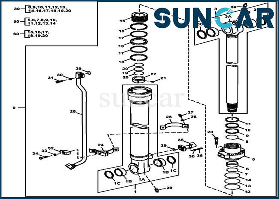 kaufen Eimer-Robbe Kit Hydraulic Cylinder Repair Kits Deere-Teil-180GLC 190GW FYA00012907 online manufacture