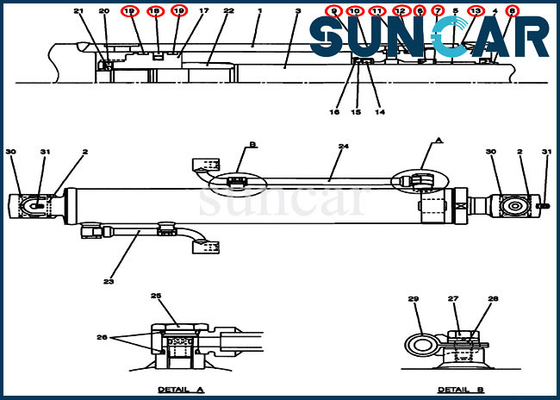 kaufen FALL PU01V00024R300 Hydraulikdienst-Ausrüstung der Bagger-Boom Cylinder Repair-Dichtungs-Ausrüstungs-CX17B online manufacture