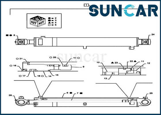 kaufen Boom-Reparatur-Dichtungs-Ausrüstung PS01V00001R400 passt Zylinder Rod des Fall-CX55B 55 Millimeter-Bohrung 90 Millimeter-Bagger online manufacture