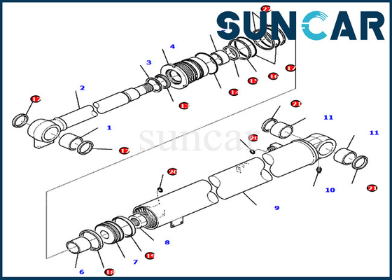 Boom-Dichtungs-Ausrüstung 707-98-36730 7079836730 Zylinder-Reparatur-Set-Sitze für Bagger Komatsu PC80MR-3 PC80MR-5