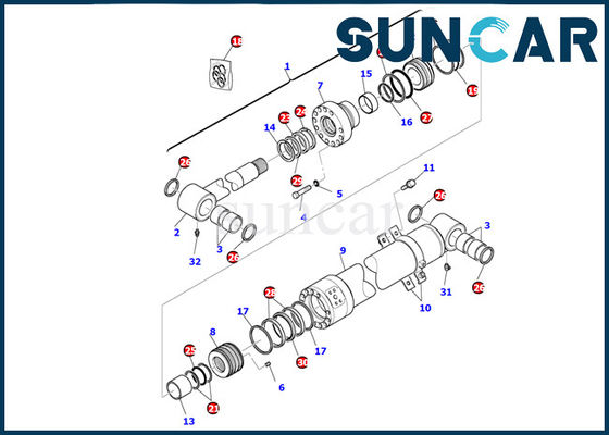 707-99-43300 innere Teile Boom-Zylinder-Service-Kit Komatsu Hydraulic Cylinder Seal-Ausrüstungs-PC95R-2