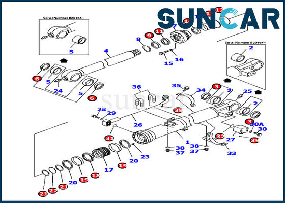 PC160LC-7 hydraulische Dichtung KOMATSU 707-99-37380 Eimer-Zylinderservice Kit LubriC.A.Ting-Modellteile