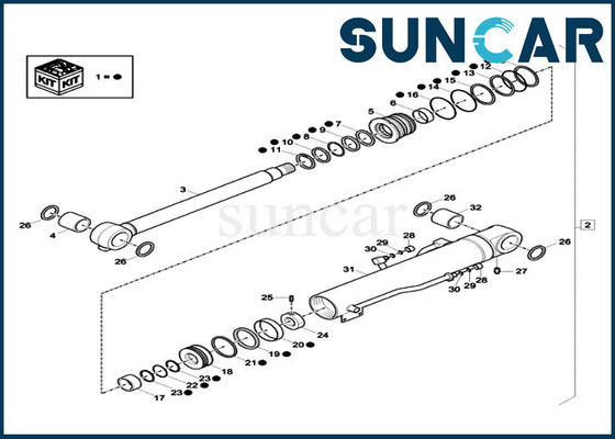 XKCD-03076 XKCD03076 Boom-Rollsiegel-Ausrüstung KASTEN CX60C CX57C Bagger Hydraulic Sealing Kit