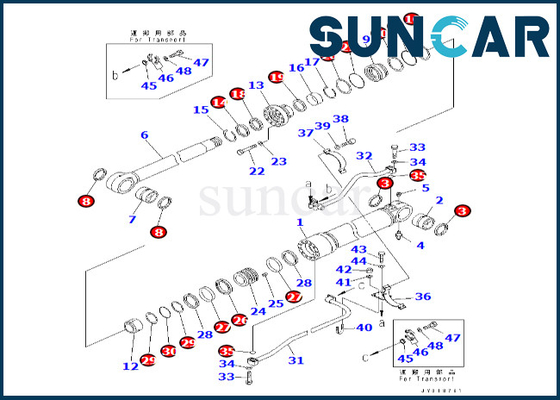 Boom-Rollsiegel Kit Fits PC600-8 PC600-8R der Boom-Zylinder-Dichtungs-Ausrüstungs-7079976130 707-99-76130 KOMATSU